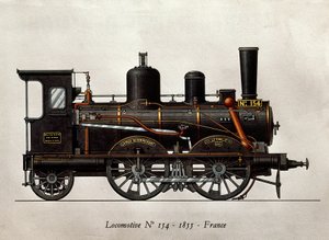 Franskt tåg: Lokomotiv Numero 154 av 1855. Gravyr. Paris, Dekorativ konst av Unknown artist