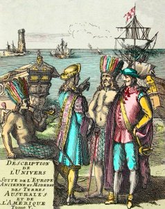 Frontispice av "" Beskrivning av universumsviten i det antika och moderna Europa, södra länder och Amerika"" Volym V, av Alain Manesson Mallet (1630-1706) av Unknown artist