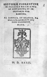 Frontispice of "" Historie Fiorentine av Niccolo (av Bernardo dei) Machiavelli (Nicolas Machiavel av Unknown artist