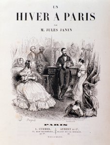 Frontispice av "" Un hiver à Paris"" av Jules Janin, parisare träffades i en lounge under en mottagning. 1843 Privat samling av Unknown artist