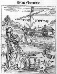 Frontispice of geometri i "Margarita Philosophica" av Gregor Reisch (1467-1525) av Unknown artist