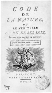 Frontispice av "Code la Nature"": änglar med en jordglob - gravyr av Unknown artist