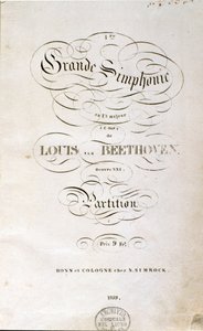 Frontispice av den första tyska upplagan av partituret till Symphony n. 1 i C-dur av den tyske kompositören Ludwig van Beethoven (1770-1827) (1799-1800). Bonn av Unknown artist
