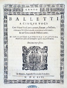 Frontispice av Balletti för fem röster av Giovanni Giacomo Gastoldi av Unknown artist