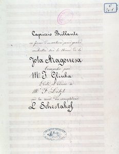 Frontispice av Capriccio briljant på temat Jota Aragonese (spansk ouvertyr nr 1) av Mikhail Glinka av Unknown artist