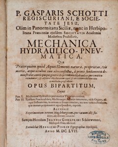 Frontispice av Mechanica Hydraulico Pneumatica av Gaspar Schott av Unknown artist