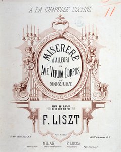 Frontispice av Miserere av Allegri och Ave verum corpus av Mozart, transkriberad av Liszt för piano (1865) av Unknown artist