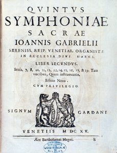 Frontispice av den andra boken av Sacrae symphoniae av Giovanni Gabrieli av Unknown artist