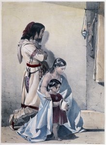Pälsbyteshandel för tyg mellan kanadensiska Huron-indianer och den vita mannen - i "" Shyths sketcher in the Canadas"" av Coke Smyth, London av Unknown artist