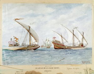 Galär och galeon från 1400-talet (Akvarell av Unknown artist