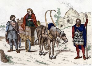 Galliska bostäder, kvinna, bonde, vagn, rik bonde, sele - i "" Civila och militära dräkter av fransmännen i genom århundradena Paris F. Roy 1882 ". av Unknown artist