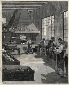 Galvanisk guldsmed: beredning av formar. Gravyr från 1885 i "" Les arts et metiers illustres"" av Adolphe BITARD. av Unknown artist