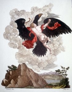 Ganimede borttagen av Jupiter (Zeus) förvandlad till en örn - gravyr av Unknown artist