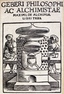 Geberi philosophi ac alchimistae titelsida för en alkemiaffär. Geber (v721-v815), arabisk alkemist av Unknown artist