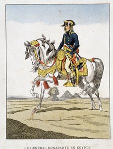 General Bonaparte i Egypten, ett porträtt som rider framför pyramiderna och sfinxen. av Unknown artist