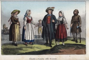 Tyska bönder - gravyr från "" Tullar och seder för alla folk i universum. Det vill säga historien om regeringen, om lagarna, om milisen, om religionen för alla nationer från de mest avlägsna tiderna till våra dagar "1856 av Unknown artist