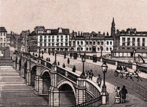 Glasgow, Skottland: utsikt över Broomielaw-bron. i "" Världen illustrerar 168 vyer"" Odaterat (slutet av 1800-talet) av Unknown artist