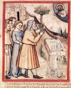 Gud visar sig för Jakob efter att ha byggt upp ett miniatyraltare från codex 212 (eller Padovano Codice eller Bible of Padua) 1390-1400 Rovigo, Accademia dei Concordi av Unknown artist