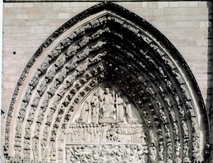 Gotisk konst: detalj av den centrala portalen till Cathedrale Notre Dame de Paris av Unknown artist