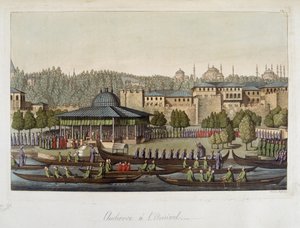 Ottomanernas regering: publik vid amiralen - i "" Den gamla och moderna kostymen"" av Ferrario, ed Milan av Unknown artist