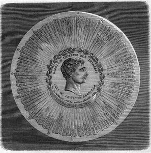 Napoleon I Bonapartes (1769-1821) stora sigill 1804: "" Napoleons kejsare av fransmännen, chef för Hederslegionen. Heder och fosterland”. Gravyr i "" The Illustrious Universe"" av Unknown artist