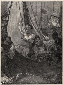 Grekiska frihetskriget 1821 - 1829: Konstantin (Konstantin) Kanaris (Konstantinos Canaris) bränner flaggskeppet för den turkiska flottan före Chios av Unknown artist