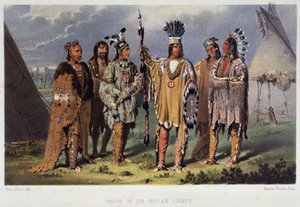 Grupp av sex indianhövdingar - i "" Wandering of an artist among the indians of north america"" av Paul Kane, Longmans & Roberts, London av Unknown artist