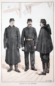 Fredens väktare (1873-1894). Etsning i färger, för illustration "" History of the Corps of Peacekeepers""" bok publicerad under beskydd av Louis Lepine (1846-1933), prefekt för polisen vid Seine, av Alfred Rey (1864-?) och Louis Feron av Unknown artist