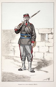 Fredens väktare mobiliserar (1870-1871). Etsning i färger, för illustration "" History of the Corps of Peacekeepers""" bok publicerad under beskydd av Louis Lepine (1846-1933), prefekt för polisen på Seine, av Alfred Rey (1864-?) och Lo av Unknown artist