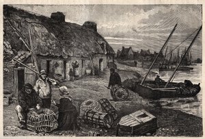 Poucheurs bostäder i Concarneau - Finistere - Breatgane - gravyr i "" PATRIE" - PECTURESSE BESKRIVNING AV FRANKRIKE I 6 BÅNGAR AV LUCIEN HUARD - slutet av 1800-talet av Unknown artist
