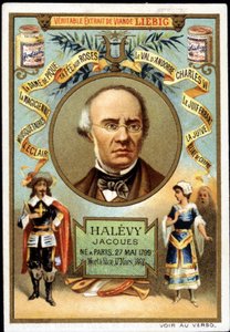 Halevy kallade Jacques Fromental Levy, fransk kompositör (1799-1862) som en del av marknadsföringen av en Liebig-produkt. 1800-talet av Unknown artist