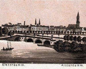 Hamburg (Hamburg), Tyskland: utsikt över Alsterdamm. i "" Världen illustrerar 168 vyer"" Odaterat (slutet av 1800-talet) av Unknown artist