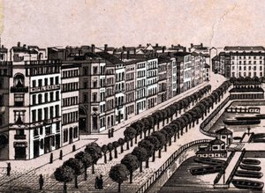 Hamburg, Tyskland: utsikt över den gamla Jungfernstieg (gamla Jungfernstieg i Hamburg). i "" Världen illustrerar 168 vyer"" Odaterat (slutet av 1800-talet) av Unknown artist