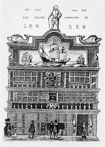Ostindiska kompaniets högkvarter i London på 1600-talet. av Unknown artist