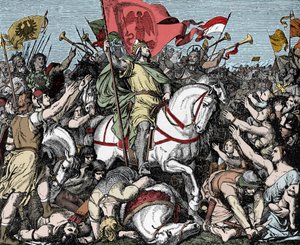 Henrik Fowler utropad till kung av Östfrankien - Henrik I av Germanien (eller av Sachsen, känd som Henrik den Oiseleur, 876-936) utropade till kung av Västfrankien 919 av Unknown artist