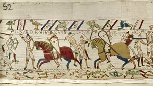 Här föll Harolds bröder: Gyrth och Leofwine, Bayeux Tapestry av Unknown artist