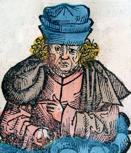 Herodote (Herodotos, 484-425 f.Kr.), grekisk historiker - HERODOTUS 490-425 f.Kr., grekisk historiker - träsnitt från Nürnbergkrönikan av Unknown artist