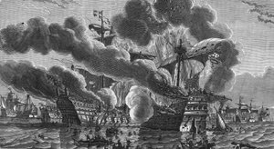 Herve Primoguet brände Englands amiralskepp den 10 augusti av Unknown artist