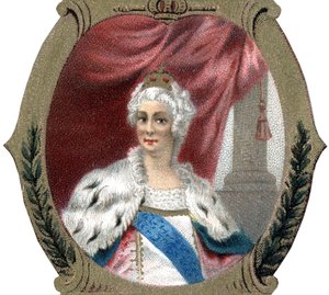 Rysslands historia: Porträtt av Katarina II av Ryssland (1729-1796). Sen kromolitografi av 1800-talet. av Unknown artist