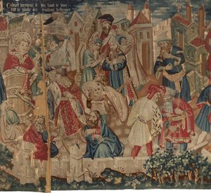 Historia om Saint Piat och Saint Eleuthère, scen 4: Hirineus förstör Tournai-folkets idol av Unknown artist