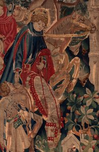 Historia om Saint Piat och Saint Eleuthère, scen 8, detaljcentrum. Ryttare. av Unknown artist