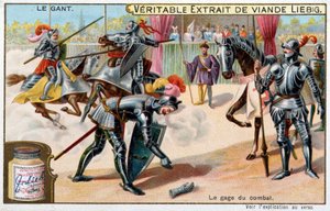 Handskens historia: kasta handsken, stridslöfte i riddarturneringar - Liebig-kromolitografi av Unknown artist