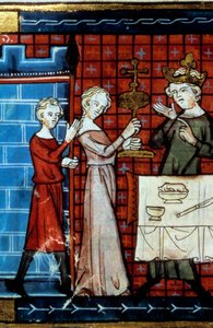 Helig Graal procession. Miniatyr från "" Tale du Grail"" av Unknown artist