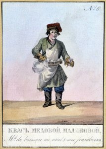 Dryckeshandlare med honung och hallon i Ryssland på 1800-talet. Illustration av 1800-talet. av Unknown artist