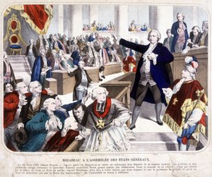 Honore Gabriel (Honore-Gabriel) Riqueti, greve av Mirabeau (1749-1791) vid sammankomsten av États Génales: "Gå och säg till din herre att vi är här genom folkets makt och att de bara kommer att tas ifrån oss med bajonetternas kraft"" den 23 av Unknown artist