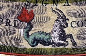 Horoskop: zodiakens tecken, Stenbocken. 1500-talsgravyr. av Unknown artist