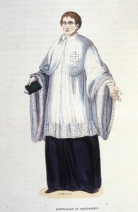 Hospitaller av den militära och religiösa orden av den helige Ande (Order of the Holy Spirit) grundad av Henrik III 1578. Gravyr av 1800-talet. Private Coll., Milano. av Unknown artist