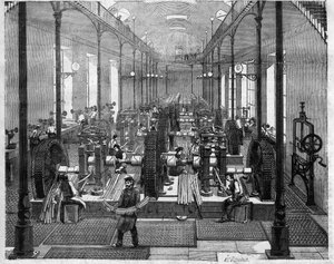Hotel de la Monnaie i Paris: utsikt över laminerings- och decoupageverkstaden där vi kommer att tillverka de nya tjugofem francmynten som kallas "kejsare" - Gravyr i "" Le Journal Illustrée"" av Unknown artist