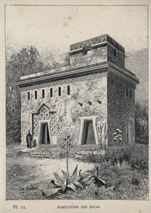 Inkas bostäder - gravyr från 1889 i "History of human habitation at the Universal Exhibition of 1889, by Mr Charles GARNIER - Librairie centrale des beaux-arts Paris 1889 av Unknown artist