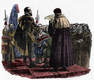 Hugh Capet avlägger suveränens ed - Hugues Capet (cirka 941-996) kung av frankerna, uttalade suveränens ed 987 -1882 av Unknown artist